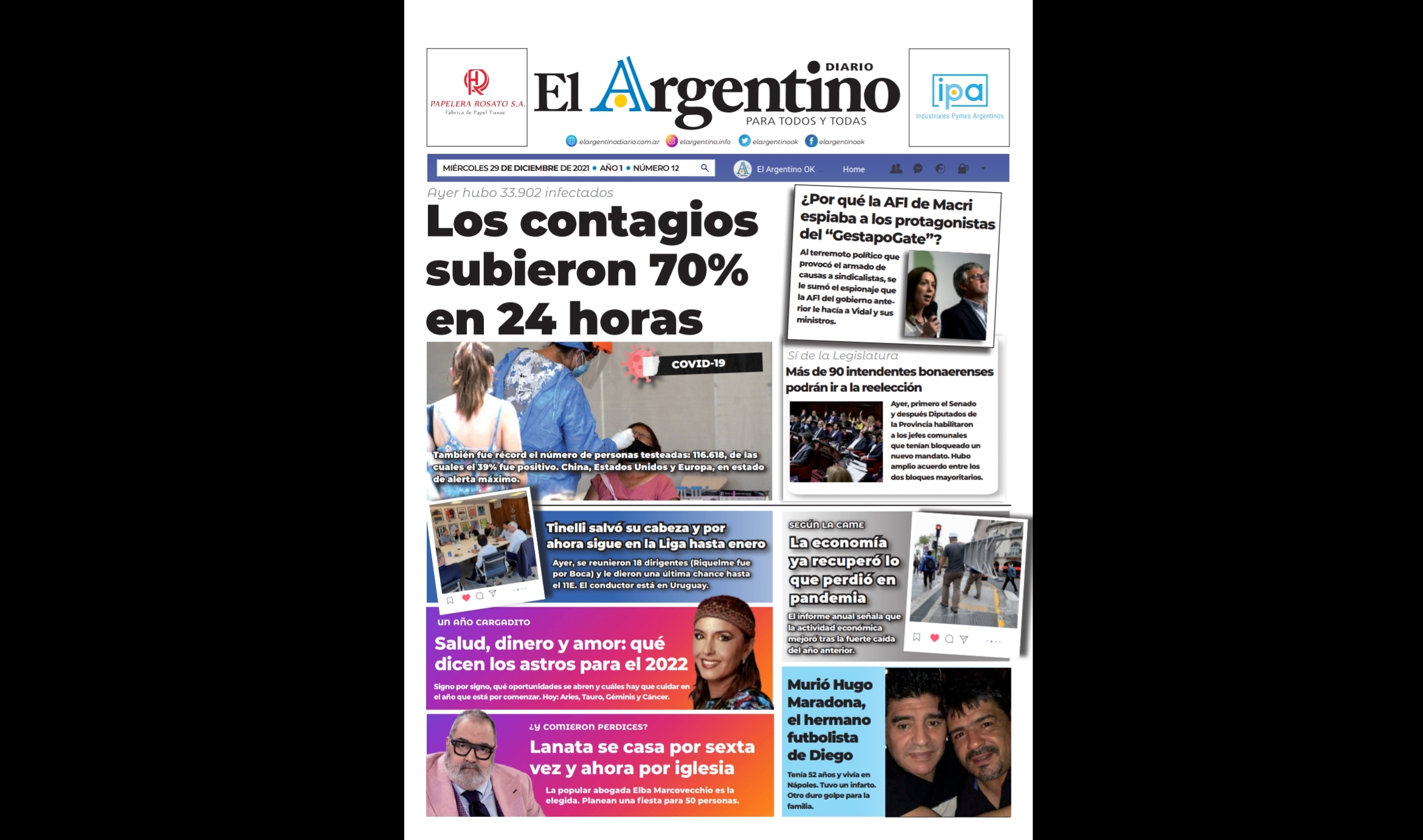 Edición impresa de El Argentino del 29 de diciembre del 2021