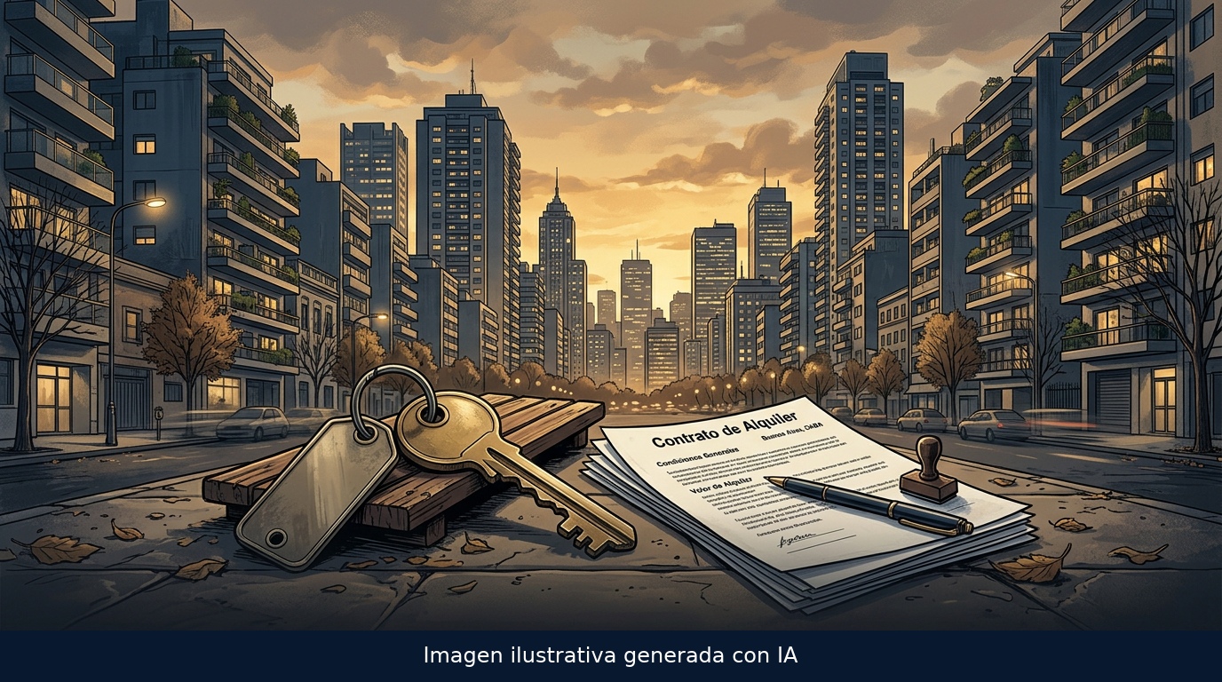 Imagen ilustrativa generada con IA: edificios porteños y alquiler