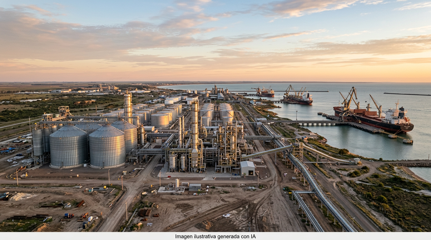Planta industrial de fertilizantes junto al puerto de Bahía Blanca