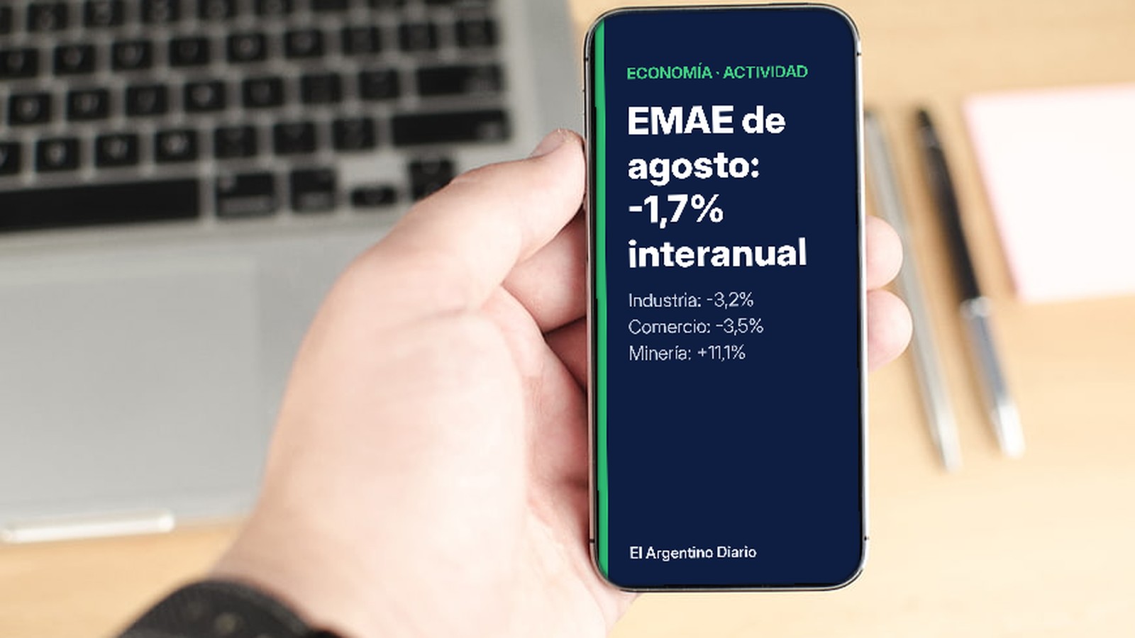 Placa de El Argentino Diario sobre el EMAE de agosto en la pantalla de un celular