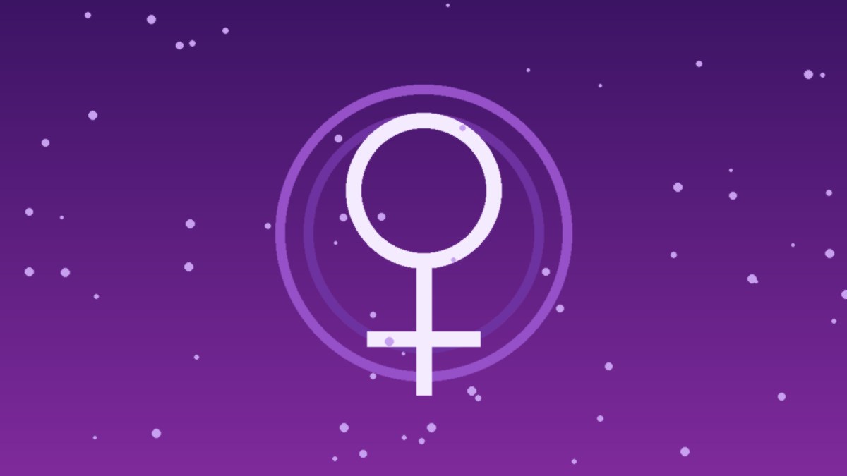 Ilustración del símbolo femenino sobre fondo violeta